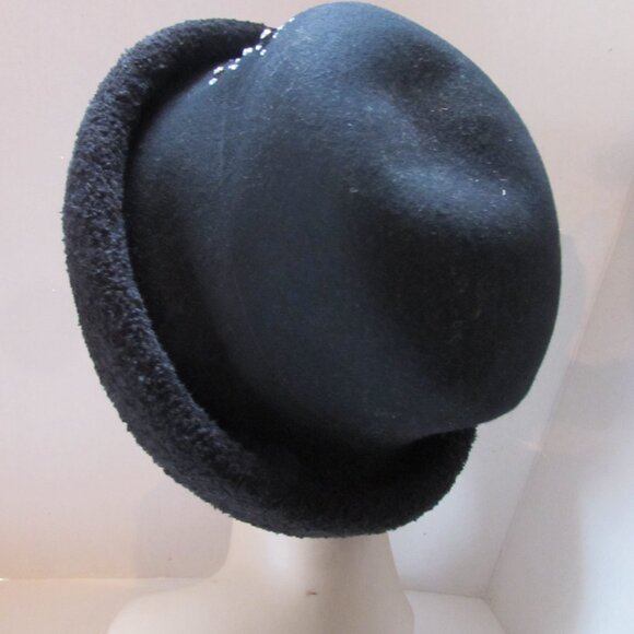 Black Felt Hat Scattered Rhinestones Midnight Blue Plush Brim
